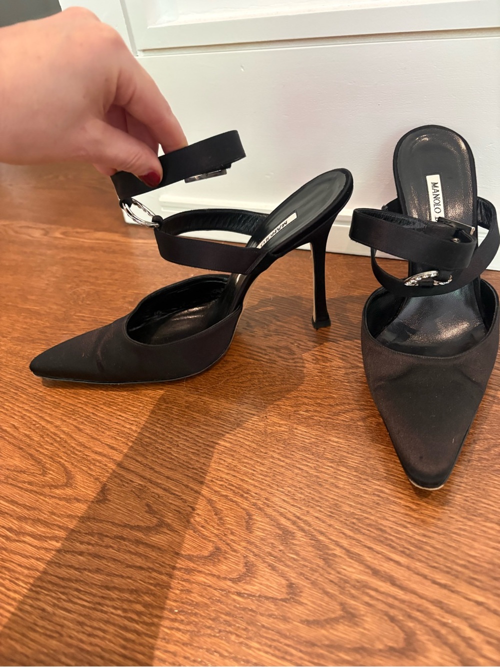 Manolo Blahnik black satin heels